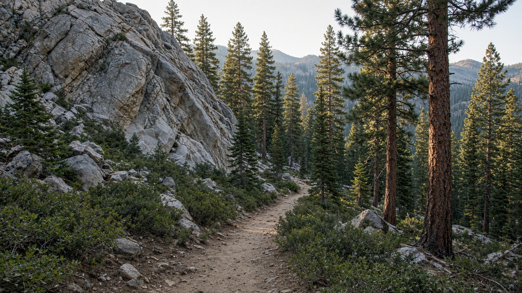 A quiet trail through Sierra pine and granite